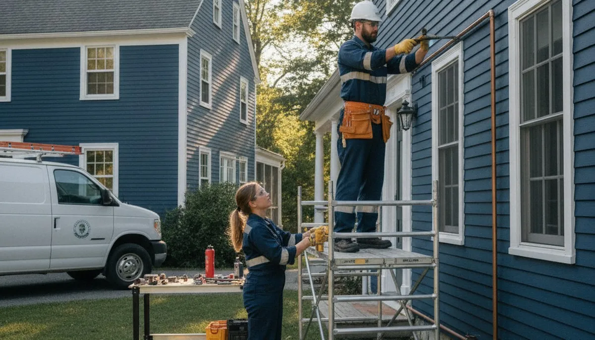 Plumber repairing a pipe in Concord, MA, for plumbing repair service
