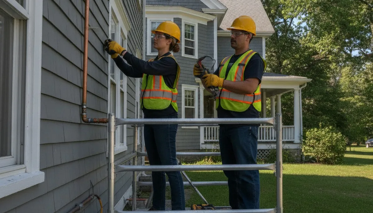 Plumber repairing pipes in Concord, MA for a plumbing service call